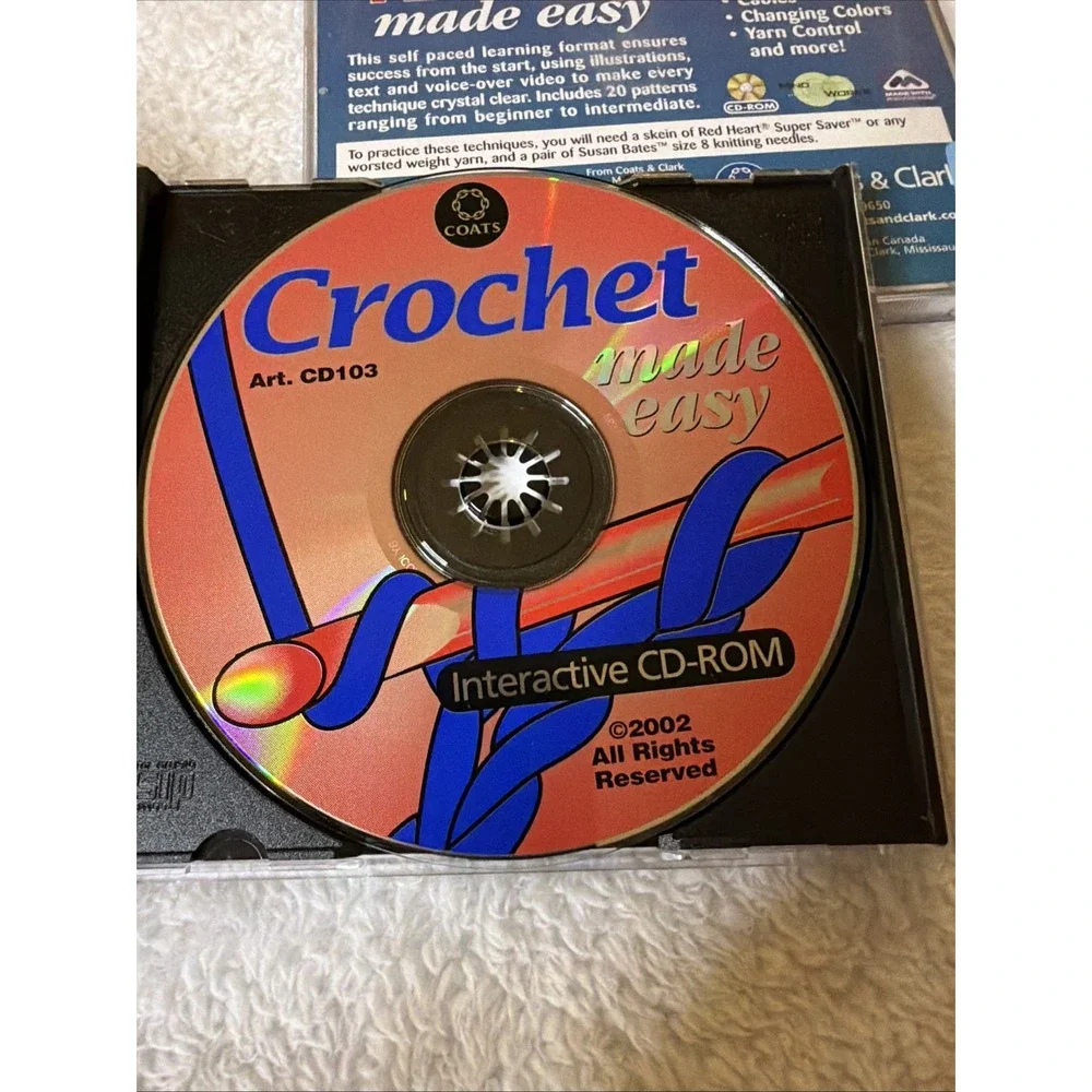 Coats & Clark Crochet & Knitting Made Easy 2002 PC CD ROM Lot Of 2 Crafts WIN